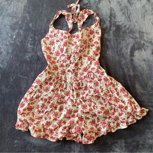 Wild Fable Red & White Floral Button-Front Tiered Women's Romper Size XS